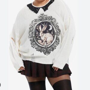 Thorn & Fable Jackalope Distressed Knit Sweater Goblincore Whimsigoth Sz XL